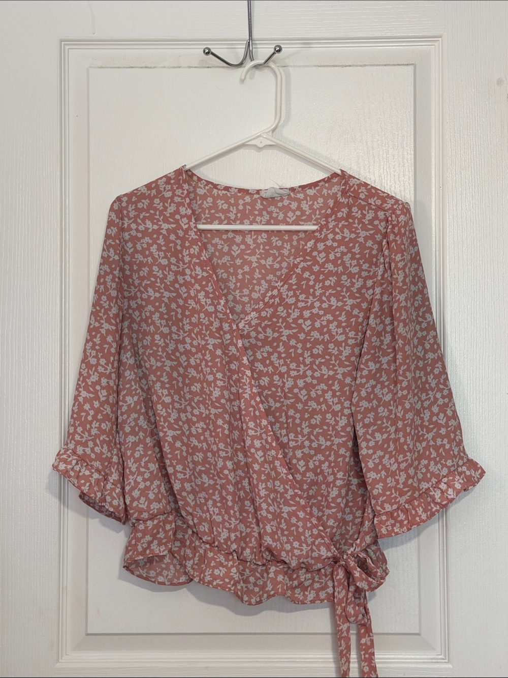 Women's Dusty Rose Floral Wrap Blouse